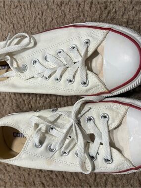 Converse White Canvas Low Top Sneakers with Red Trim